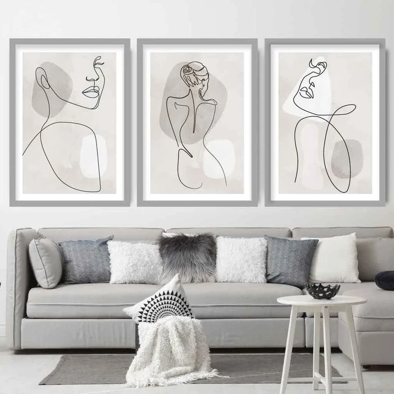 Artze Wall Art Wall Art Abstract Line Art Female Wall Art Prints, A1 Size, Grey