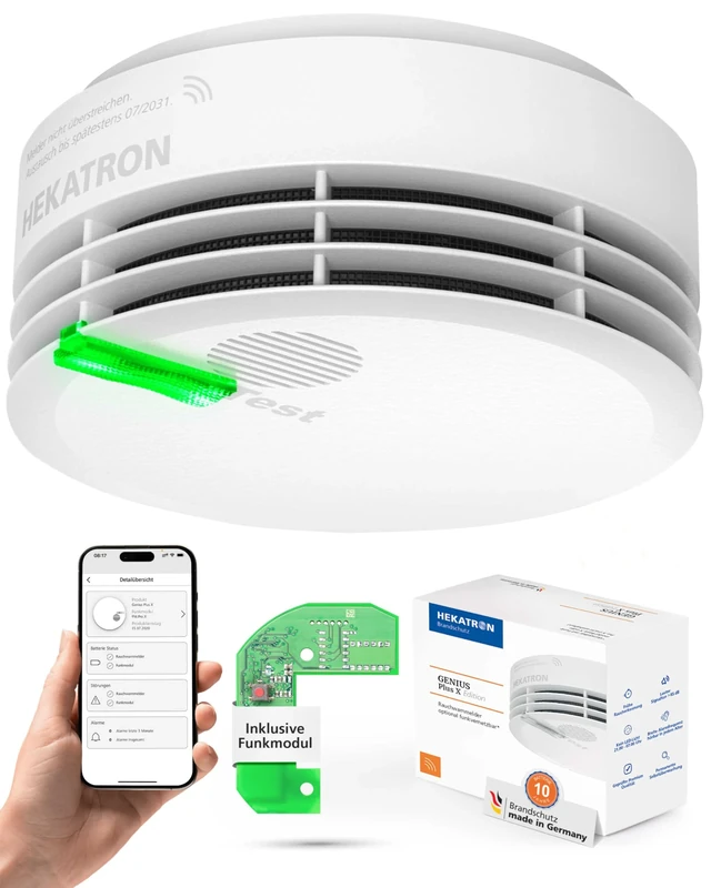 Hekatron Genius Plus X Edition 2021 - Smoke detector including radio module - 1 pack - Amazon Exclusice - multilingual