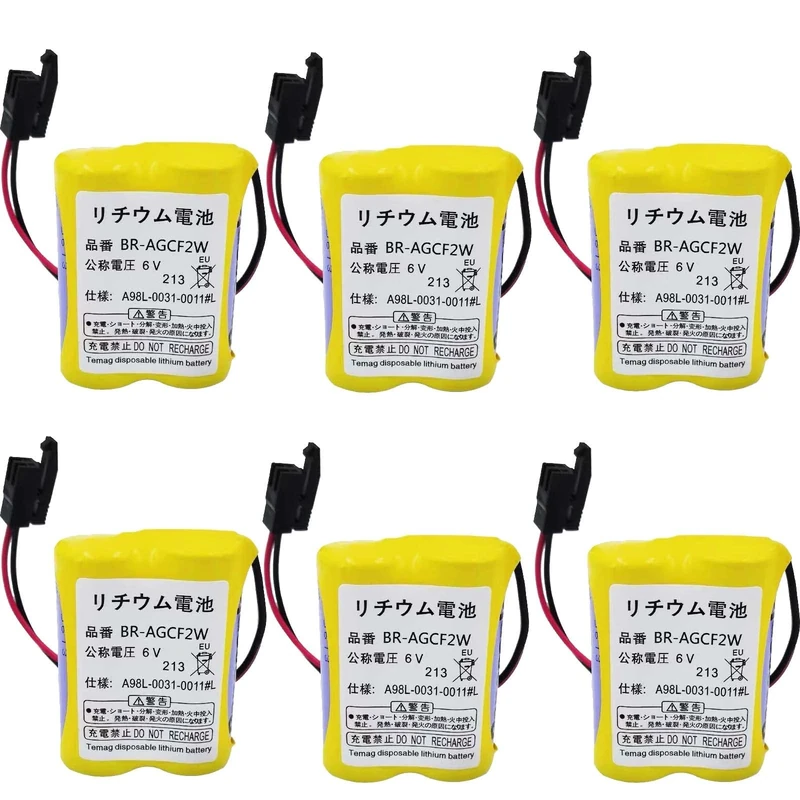 6Pcs BR-AGCF2W 6V PLC Battery with Black Plug for Fanuc System A98L-0031-0011 PLC Battery