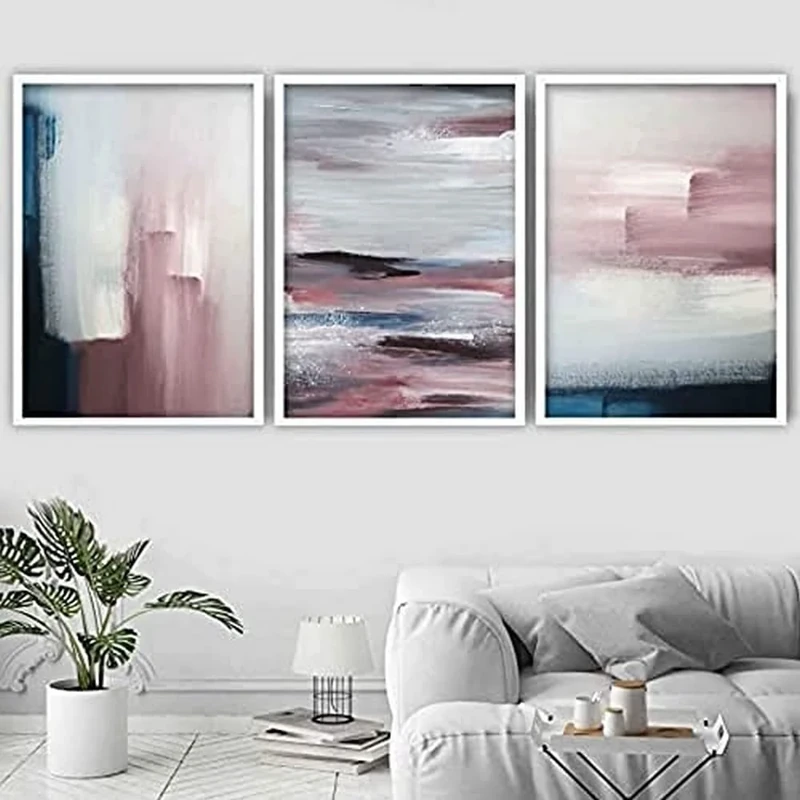 Artze Wall Art Abstract Art Prints 3-Piece Set, 50 cm Width x 70 cm Height, Navy/Blush Pink