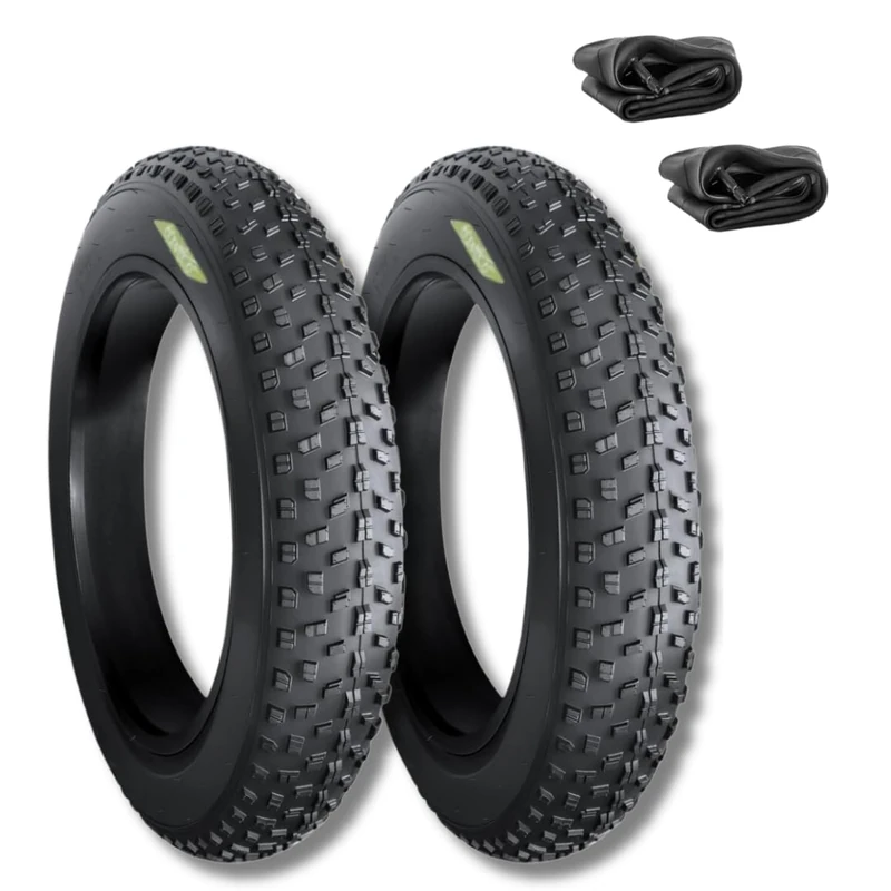 ECOVELO PAIR OF TYRES 20 X 4.0 + INNER TUBES FOR Fat Bike, Black