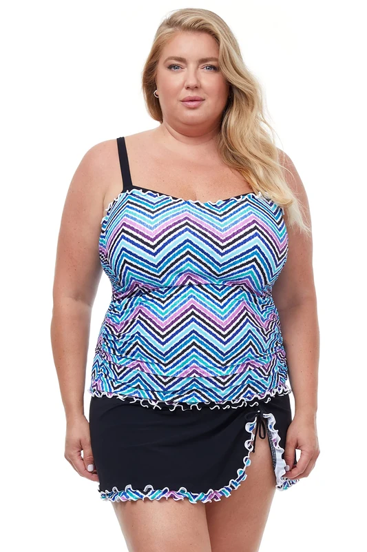 Profile by Gottex Women's Tempo Full Figure Square Neck Swim Tankini One Piece Swimsuit, Black Multicolor, 20 Plus