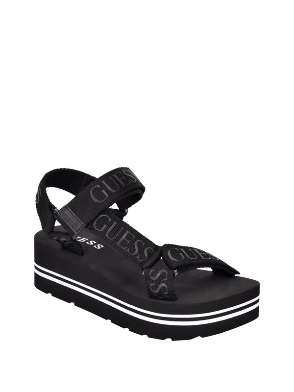 GUESS Women's Avin Wedge Sandal, Black, 7.5 UK