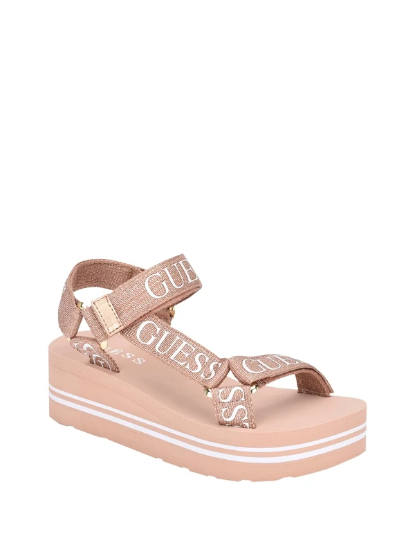 GUESS Women's Avin Wedge Sandal, Rose Gold, 3 UK