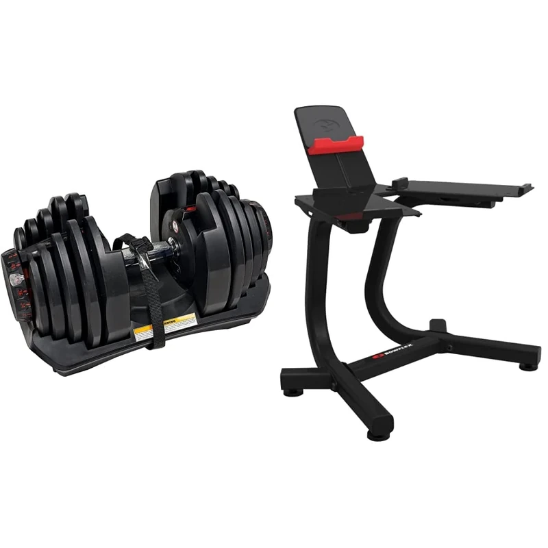 Bowflex Unisex 1090i Single Adjustable Dumbbell, Black/Grey/Red, One Size UK & SelectTech Dumbbell Stand with Media Rack for 552i, 1090i, 560i