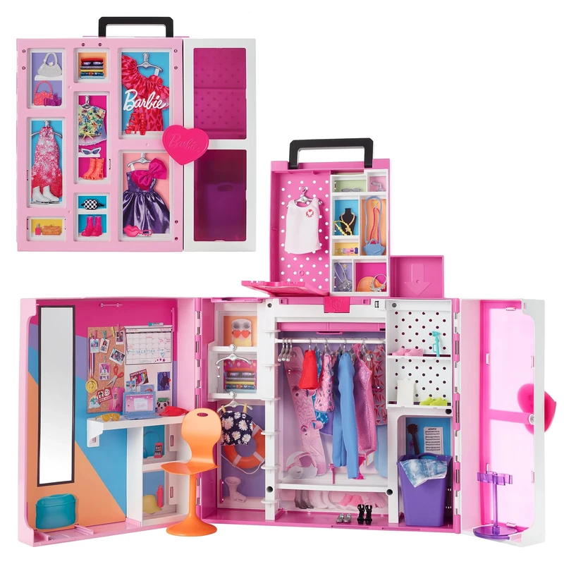 Barbie Closet Playset with 35+ Accesories, 5 Complete Looks, Pop-Up 2nd Level, Full Length Mirror, Laundry Chute, Dream Closet, HBV28