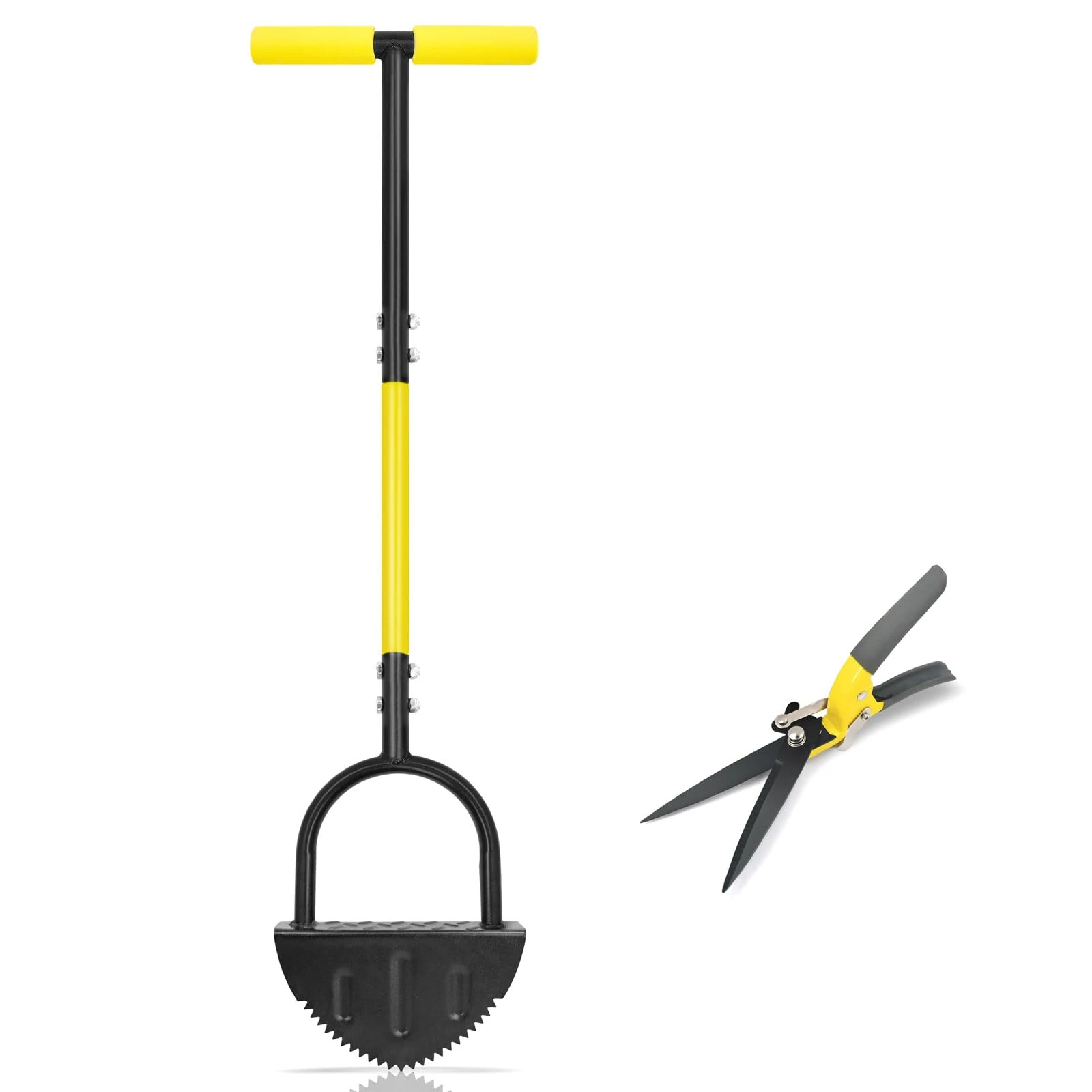 Byhagern Lawn Edging Tool, Manual Lawn Edger with Saw-Tooth, Heat Treated (Hardened) Head, Half Moon Lawn Edger Easy Into the Ground without Bending