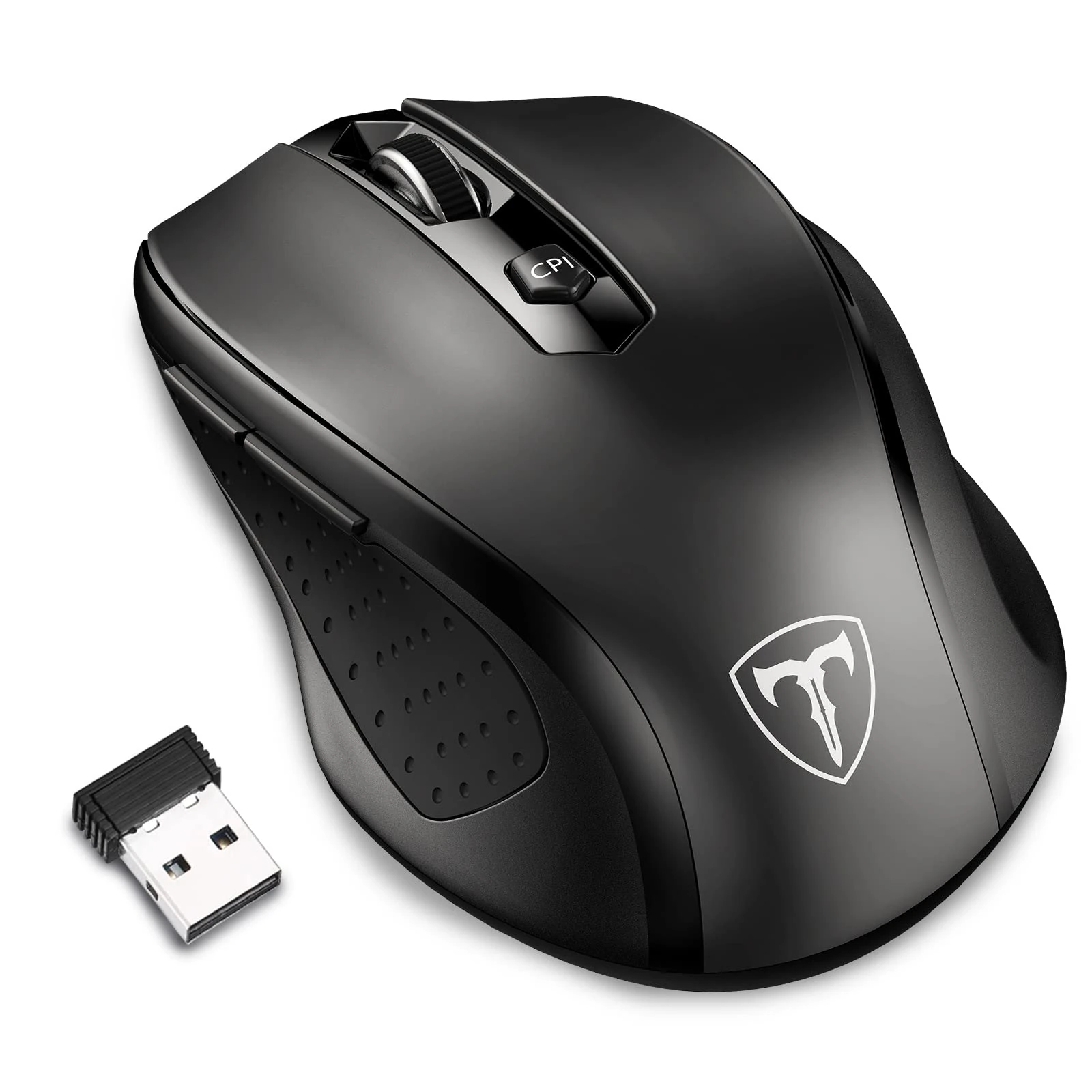 Lionsing 2.4GHz Optical Wireless Mouse with Receiver, 5 Adjustable DPI Levels, 6 Buttons for Laptop, PC, Desktop, Notebook, Macbook, Chromebook (Black)