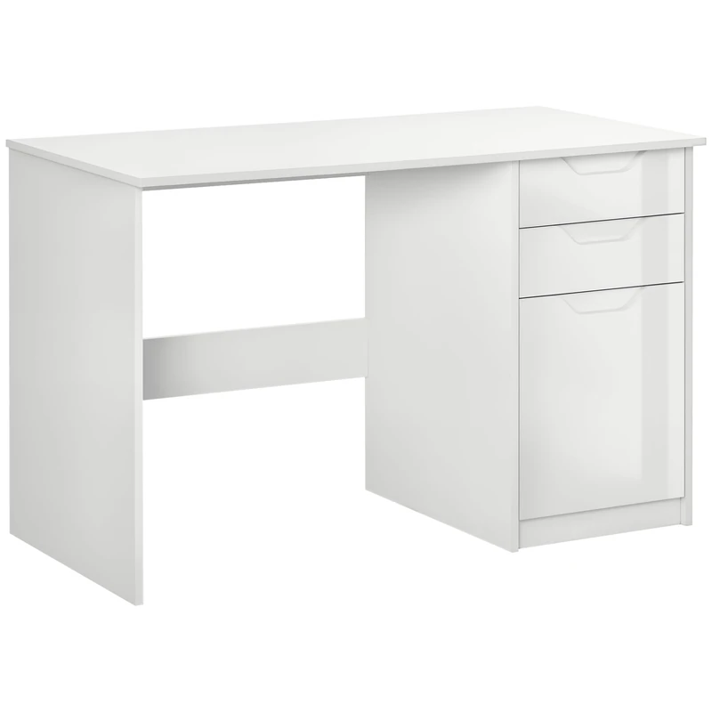 HOMCOM Computer Desk with Drawers, High Gloss Home Office Desk with Storage Cabinet, Study Workstation, 120 x 60cm, White - Image 1