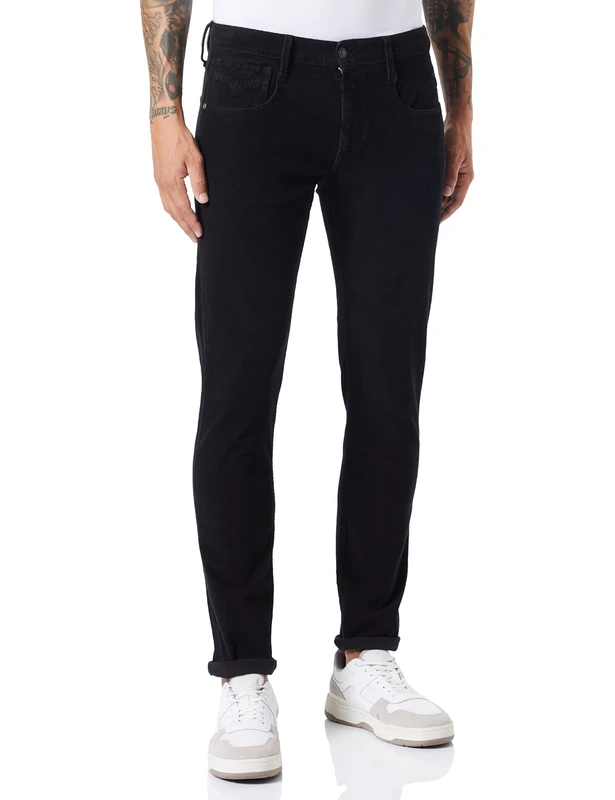 REPLAY Men's M914Y Anbass Garment Dyed Jeans, Black 098-1, 34W / 34L