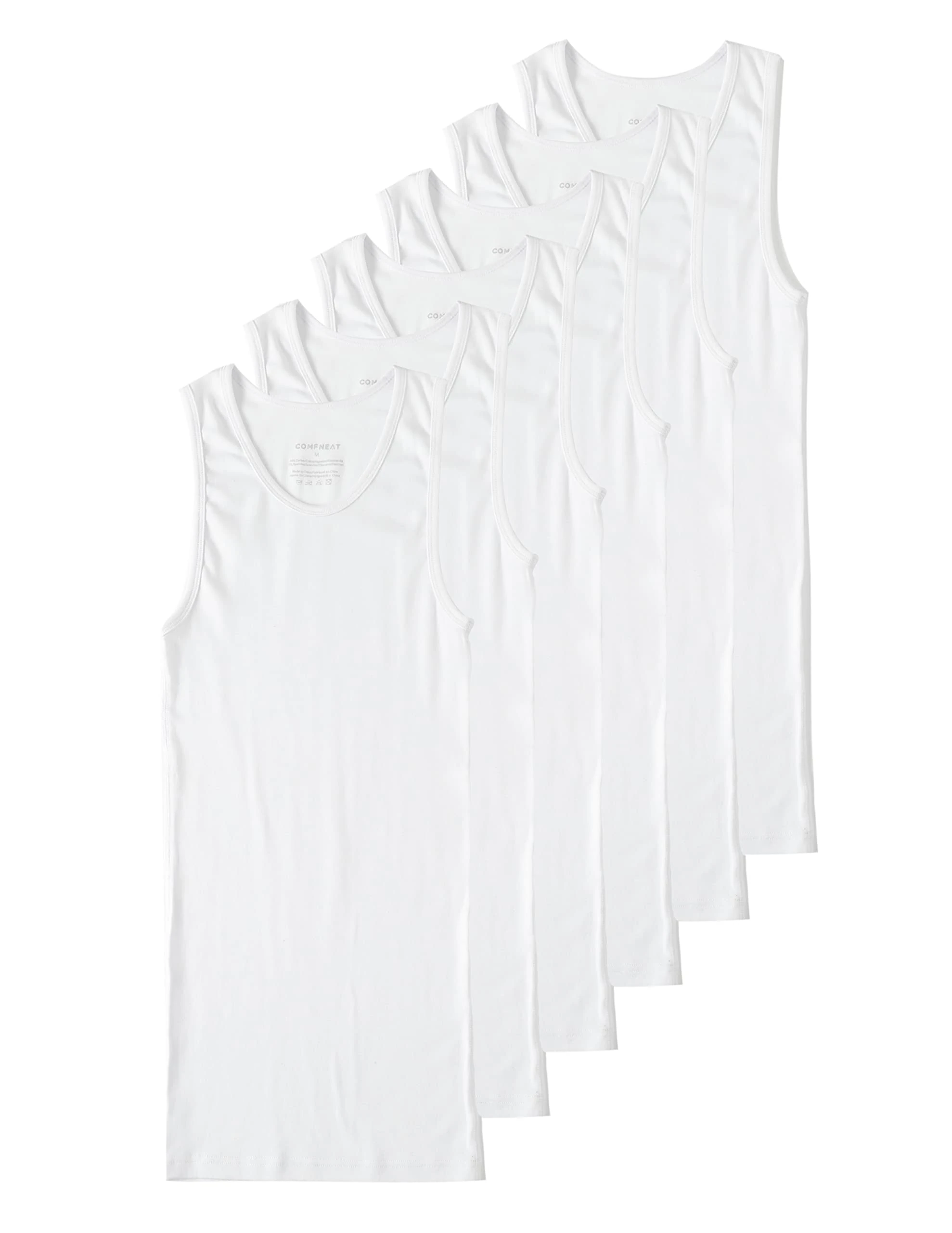 Comfneat Men's 6-Pack A-Shirts Tight Fit Tank Tops Cotton Spandex Undershirts (White 6-Pack, L)