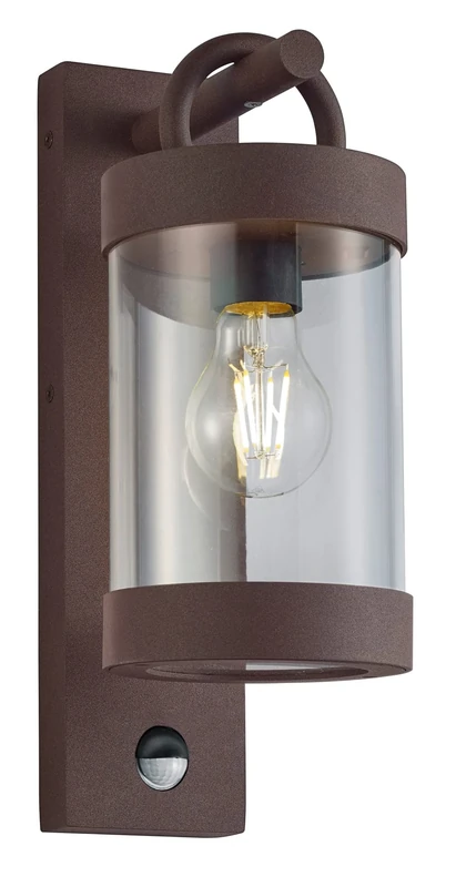 Trio Leuchten Sambesi 204169124 Outdoor Wall Light Die-Cast Aluminium Rust-Coloured Acrylic Clear Exclusive 1x E27 Motion Sensor