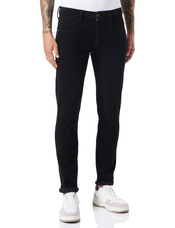 REPLAY Men's M914Y Anbass Garment Dyed Jeans, Black 098-1, 34W / 30L