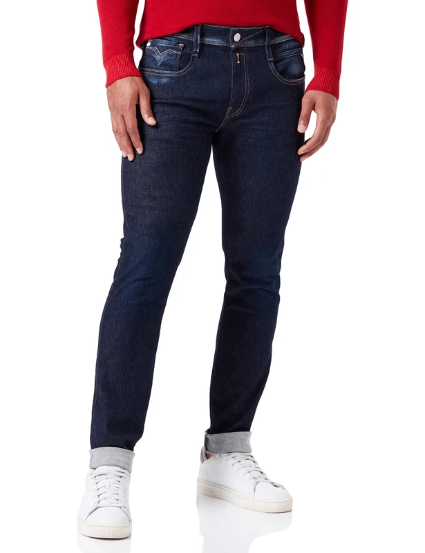 REPLAY Men's Anbass Recycled Jeans, 007 Dark Blue, 33W / 34L EU, 007 Dark Blue, 33 W/34 L