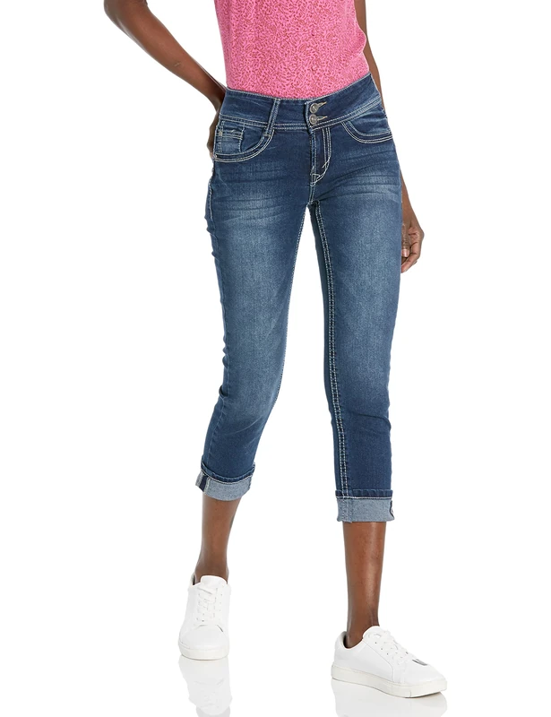WallFlower Women's Luscious Curvy 23.5'' Crop Mid-Rise Insta Stretch Juniors (Standard and Plus) Jeans, Heidi, 22