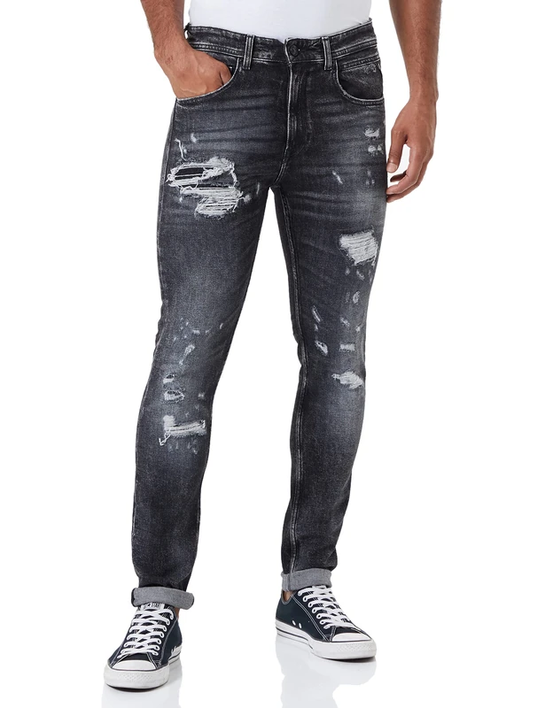 REPLAY Men's Johnfrus Jeans, 097 Dark Grey, 38 W/34 L