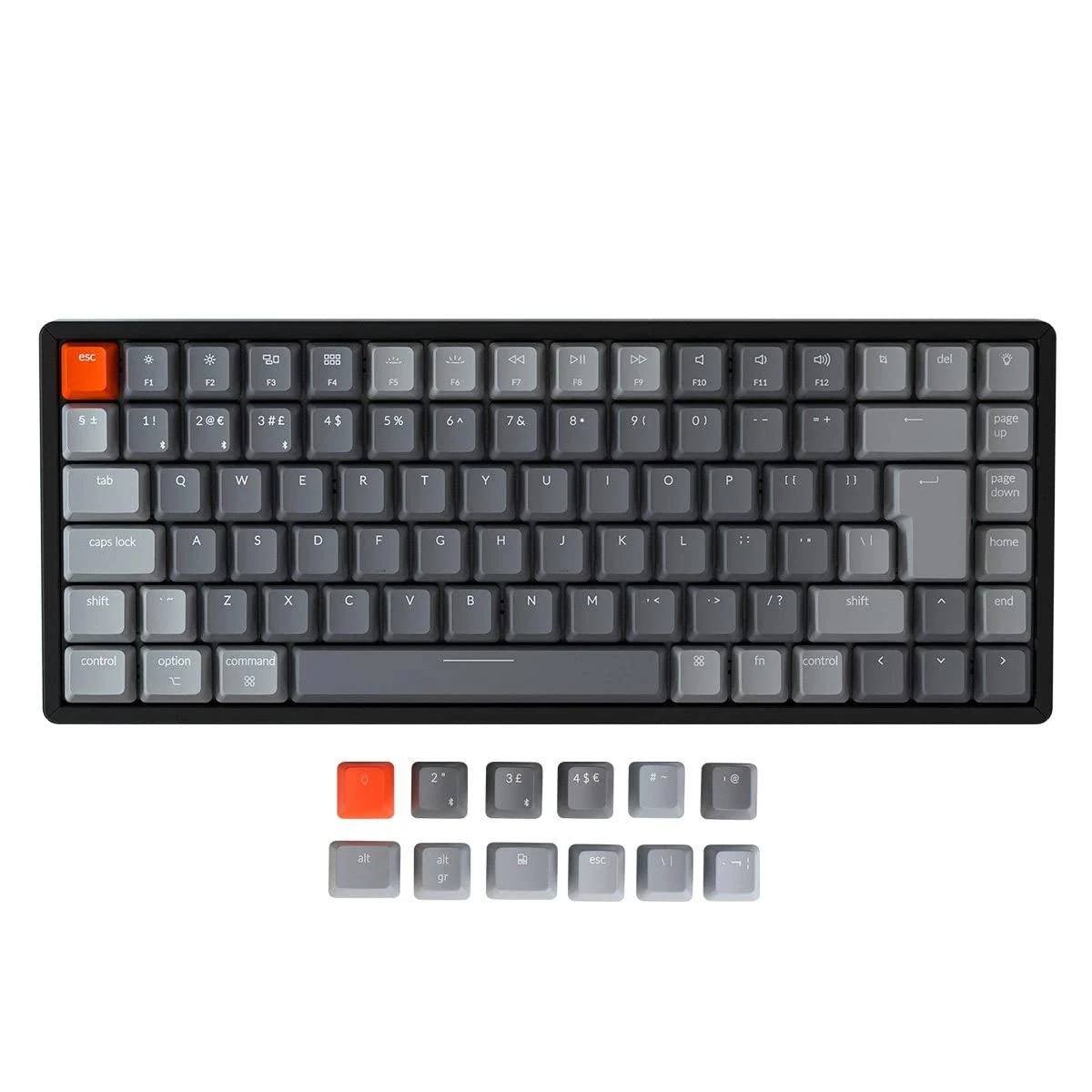 Keychron K2 Wireless Bluetooth/USB Wired Gaming Mechanical Keyboard, Compact 84 Keys ISO-UK-Layout RGB LED Backlight N-Key Rollover, Aluminum Frame for Mac Windows, Gateron Blue Switch, Version 2