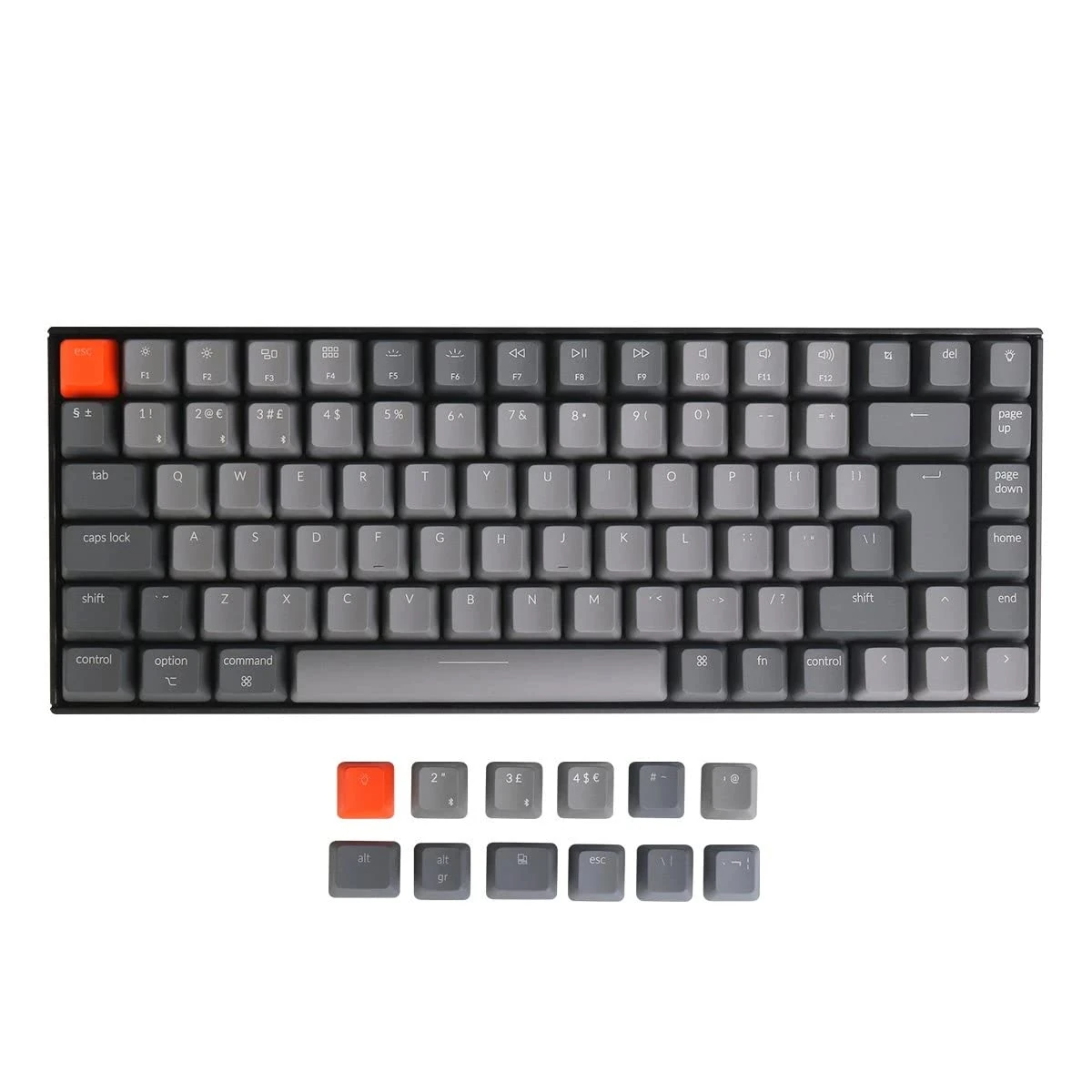 Keychron K2 Wireless Bluetooth/USB Wired Gaming Mechanical Keyboard, Compact 84 Keys ISO-UK-Layout RGB LED Backlight N-Key Rollover, Plastic Frame for Mac Windows, Gateron Brown Switch, Version 2