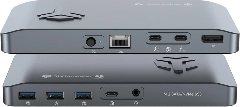 Thunderbolt 3 Dock with M.2 NVMe/NGFF Enclosure and Fan, Yottamaster 9 in 1 40Gbps Docking Station with 8K@60Hz Dual 4K@30Hz Ethernet - [MS5]