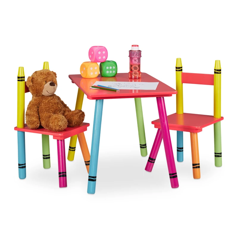 Relaxdays Children's Furniture Set, Kids' Table & 2 Chairs, Girls & Boys, MDF & Wood, HWD: 44.5 x 60 x 40 cm, Colourful, Fibreboard