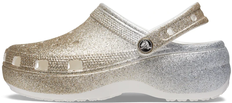 Crocs Women's Classic Platform Ombre Glitter Clog W, White/Gold, 4 UK Women