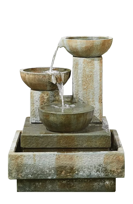 Easy Fountain Patina Bowls Garden Water Feature – Self-Contained Outdoor Fountain with Recirculating Pump, Polyresin, for Patio & Garden