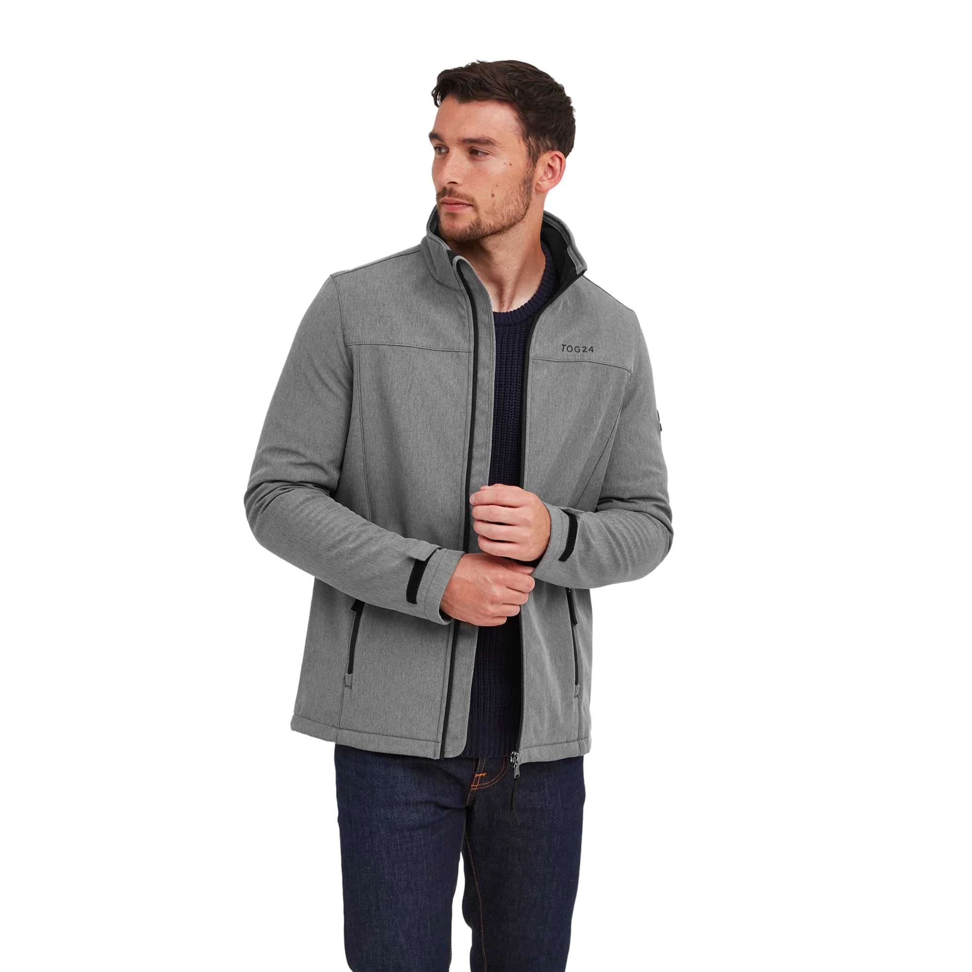 TOG24 Feizor Men's Softshelljacket Waterproof Windbreaker Windproof Coat Casual Fleecejacket Hiking Jacket Showerproof Zip Up for Outdoor Dark Grey M
