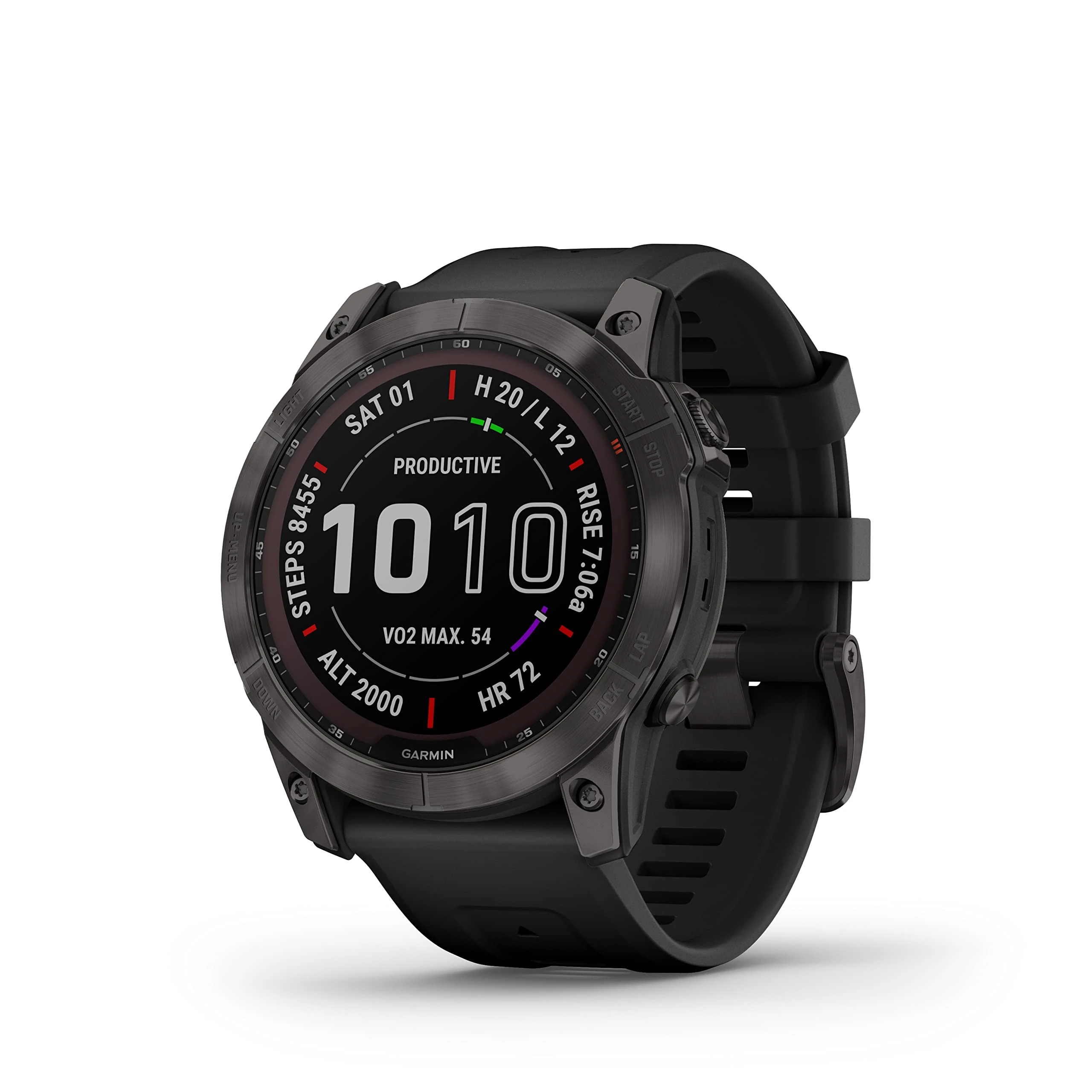Garmin 010-02541-10 fenix 7X Sapphire,Larger adventure smartwatch, Solar Charging Capabilities, rugged outdoor GPS watch, touchscreen, wellness features, Carbon Gray DLC Titanium with Black Band