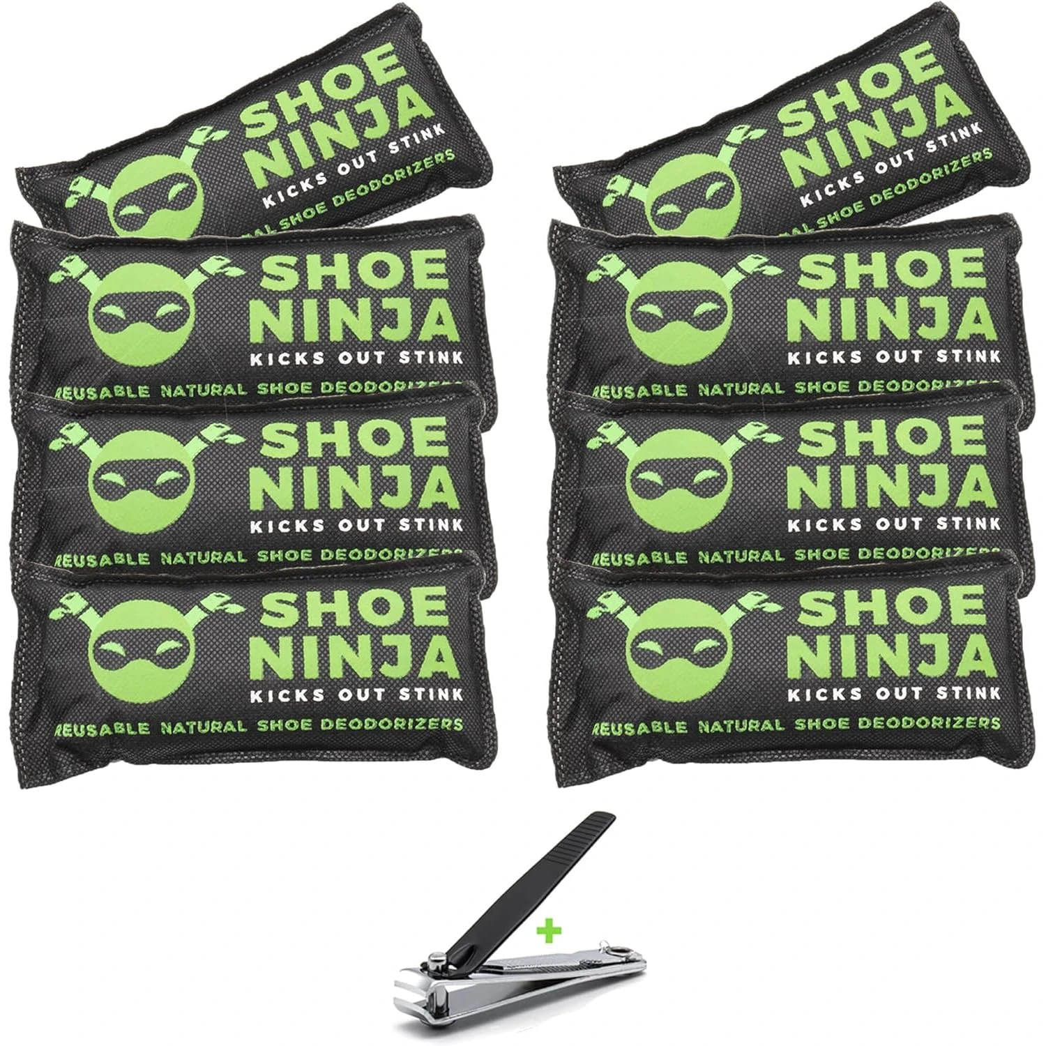 Shoe Ninja Shoe Deodoriser - Shoe Odour Eliminator with Activated Charcoal, Versatile and Reusable Deodoriser Bags for Shoes, Football Boot Deodoriser and Shoe Smell Remover, Great for Sports - 8pk