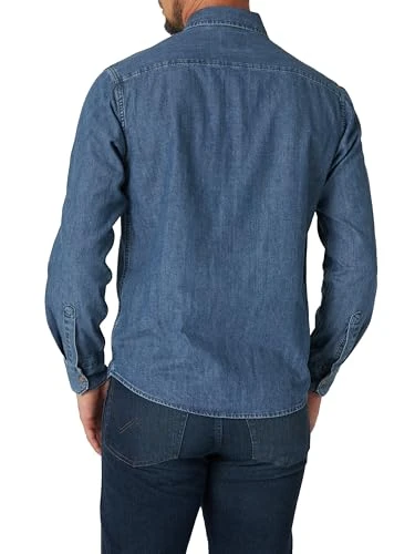 Wrangler Men's Iconic Regular Fit Snap Shirt Button, Mid Tint Denim, XL
