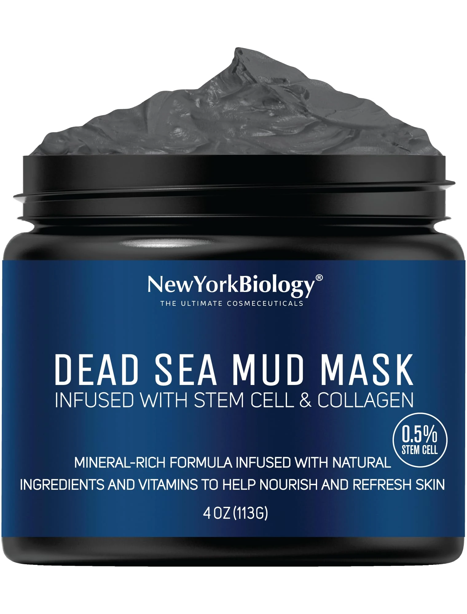 New York Biology Dead Sea Mud Mask for Face and Body with Stem Cell and Collagen - Spa Quality Pore Reducer for Acne, Blackheads and Oily Skin, Natural Skincare for Women, Men - Tightens Skin - 113 g