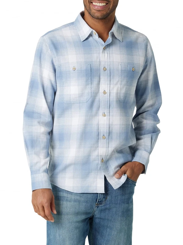 Wrangler Authentics Men's Cloud Flannel Woven Shirt Button, Faded Denim, 3XL