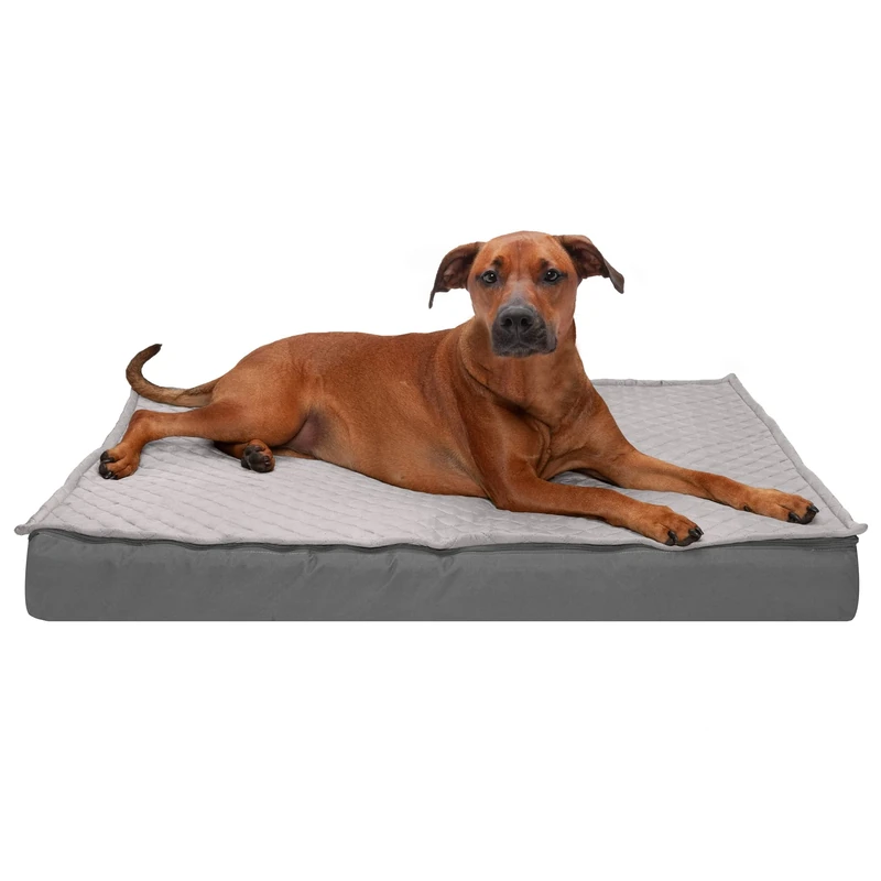 Furhaven XL Memory Foam Dog Bed Water-Resistant Indoor/Outdoor Quilt Top Convertible Mattress w/Removable Washable Cover - Gray, Jumbo (X-Large)