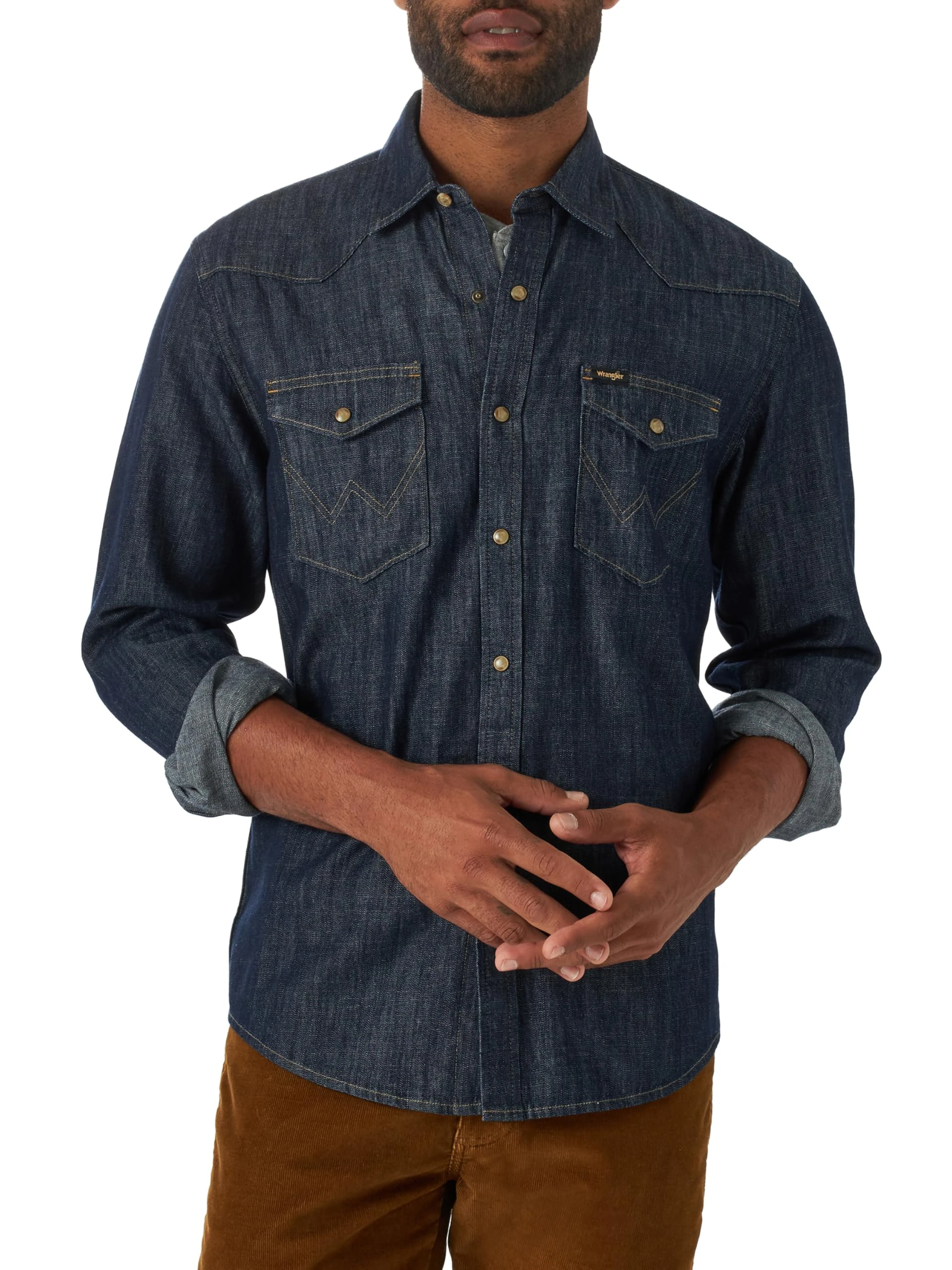 Wrangler Men's Iconic Regular Fit Snap Shirt Button, Rinse Denim, XL