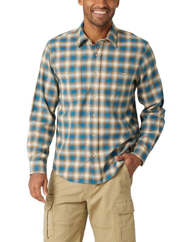 Wrangler Authentics Men's Cloud Flannel Woven Shirt Button, Celestial, S - Image 1