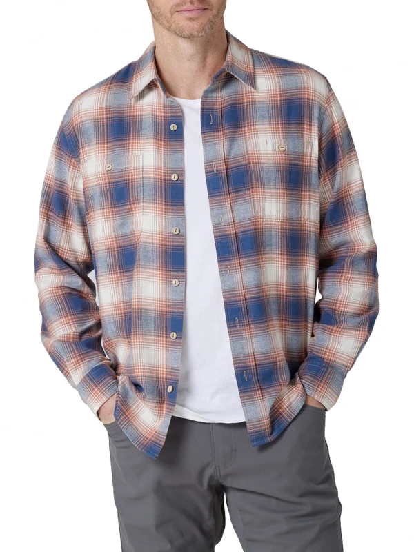 Wrangler Authentics Men's Cloud Flannel Woven Shirt Button, Copper Brown, S