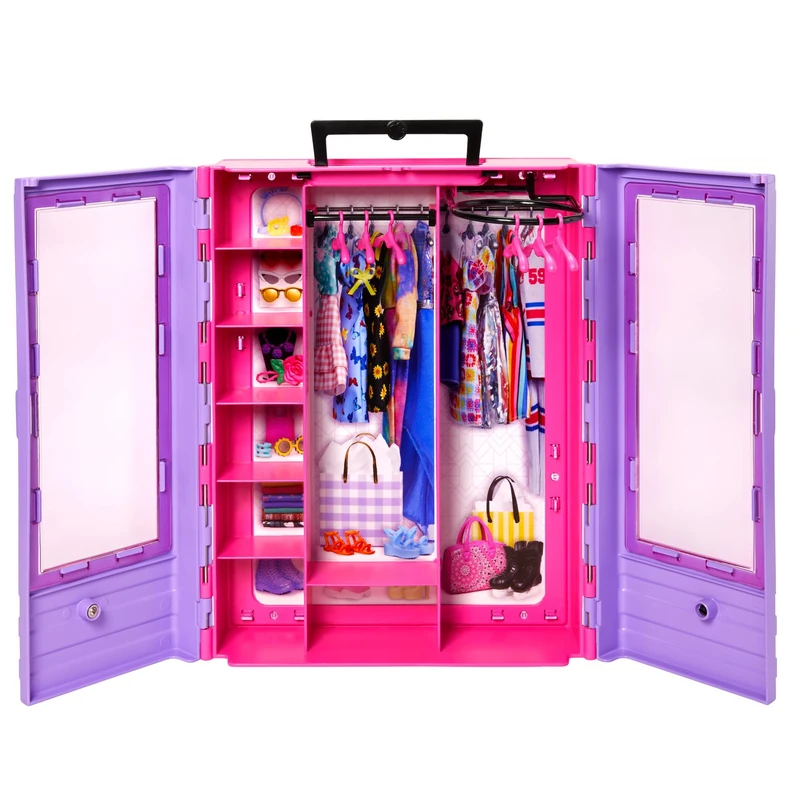 Barbie Fashionistas Ultimate Closet Accessory, Translucent Doors, Storage Spaces, Fold-out Rack, 6 Hangers, Great Gift for 3 Years Old & Up