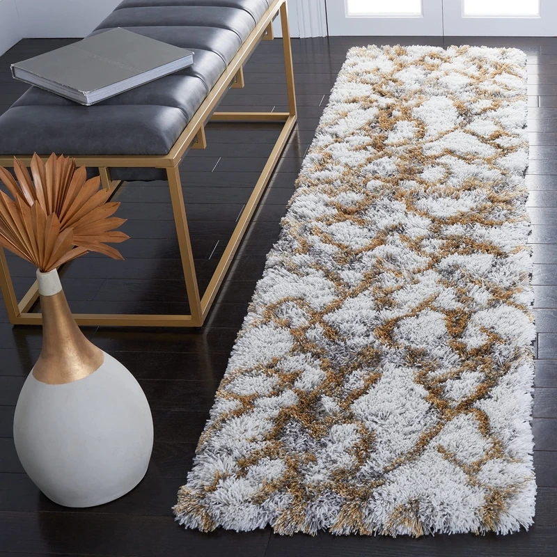 Safavieh Shag Rug for Living Room, Dining Room, Bedroom - Horizon Shag Collection, Short Pile, in Ivory and Gold, 61 X 244 cm