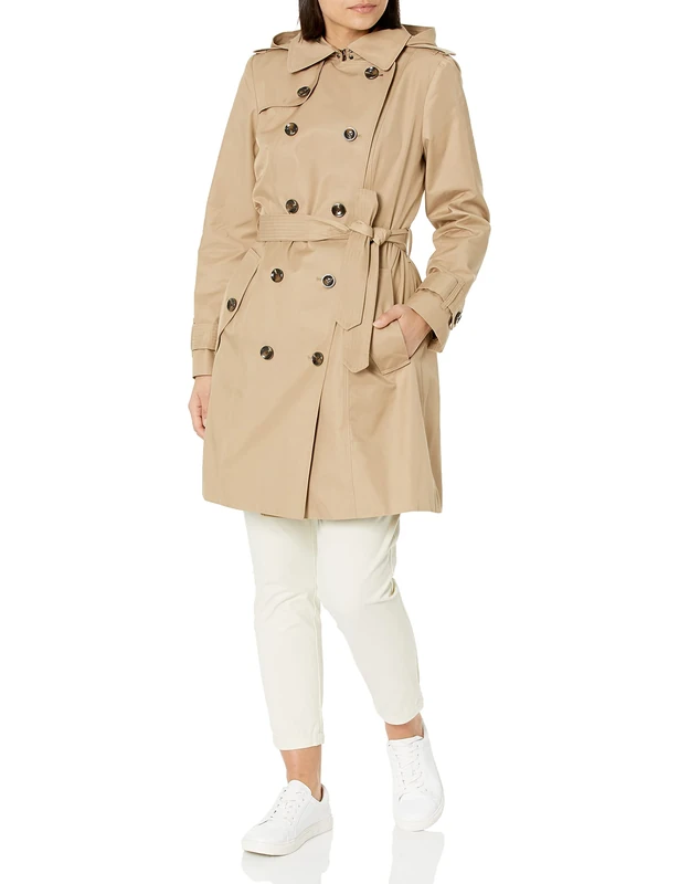 London Fog Women's Double Breasted Trench Coat, Br Khaki, XL