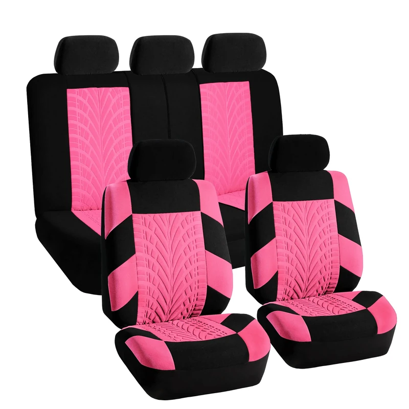 FH GROUP Car Seat Covers Full Set Premium Cloth - Universal Fit,Automotive Seat Cover,Low Back Front Seat Covers,Airbag Compatible,Split Bench Rear Seat,Washable Seat Cover for SUV,Sedan Pink
