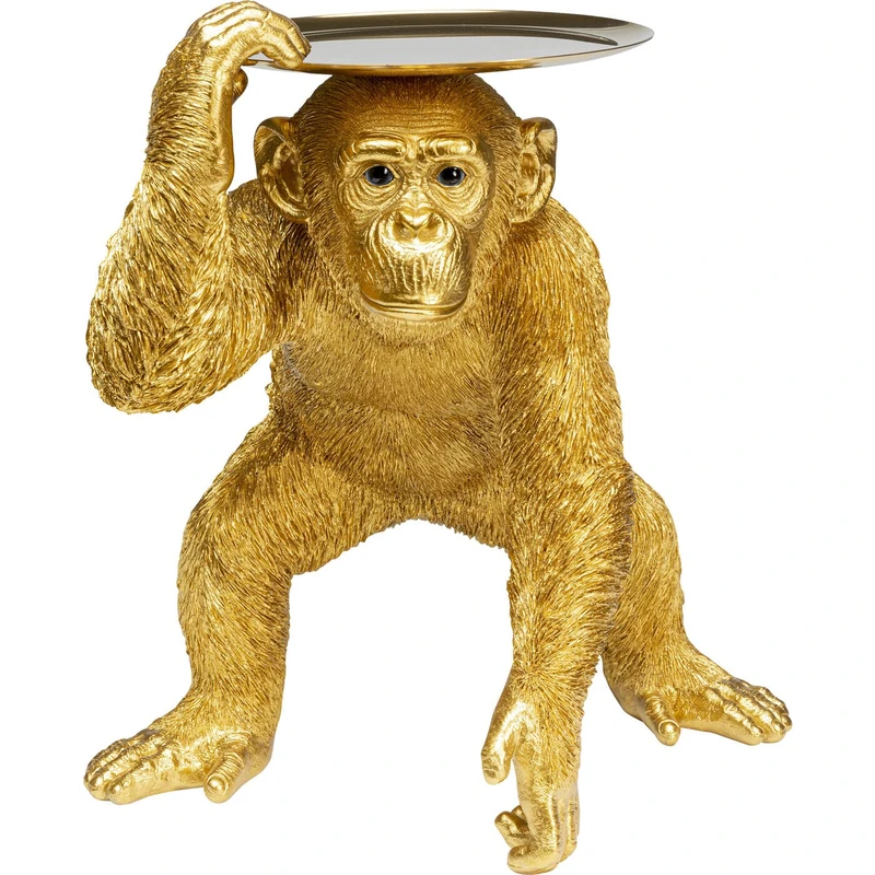 Kare Design Decorative Figurine Butler Playing Chimp Gold Accessory Animal Figurine Handmade Item Height 52 cm