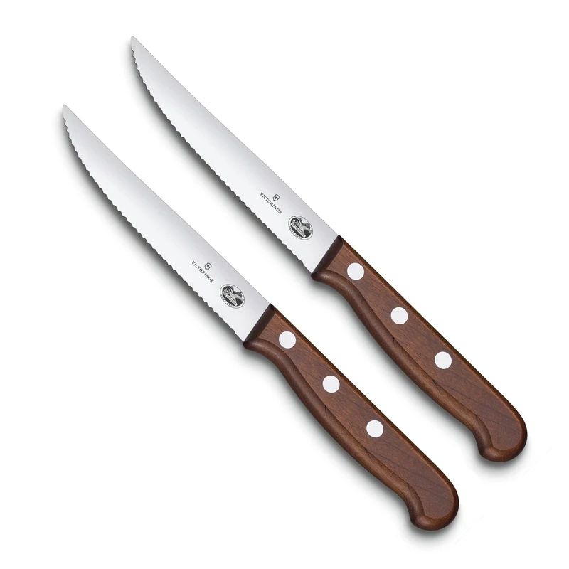 Victorinox Wood Steak Knife Set, 2 Piece, Ultra Sharp Knives with Serrated Edge, Maple Handle