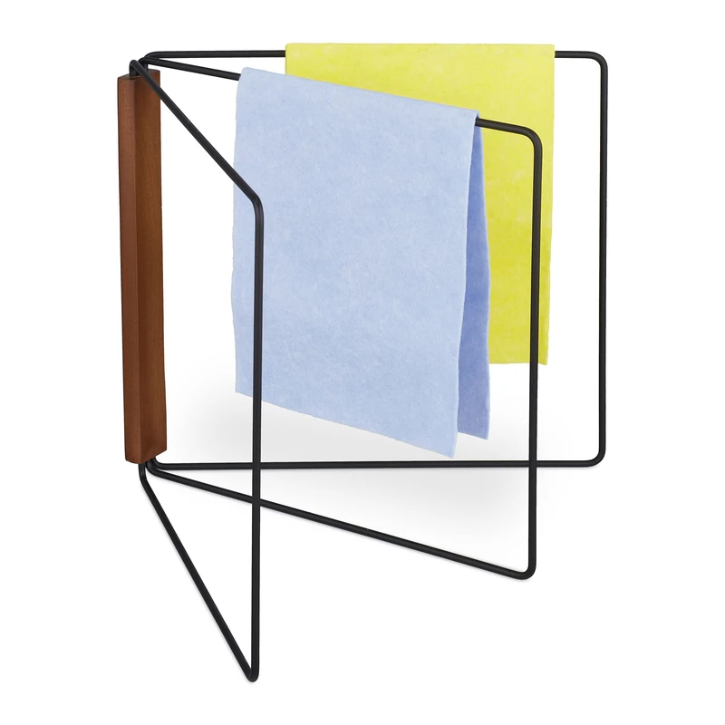 Relaxdays Dishcloth Holder, 3 Bars, Foldable, Metal & Wood, HxD: 25 x 27 cm, Towel Airing, Kitchen, Sink, Black/Brown, Iron, 25 x 36 cm