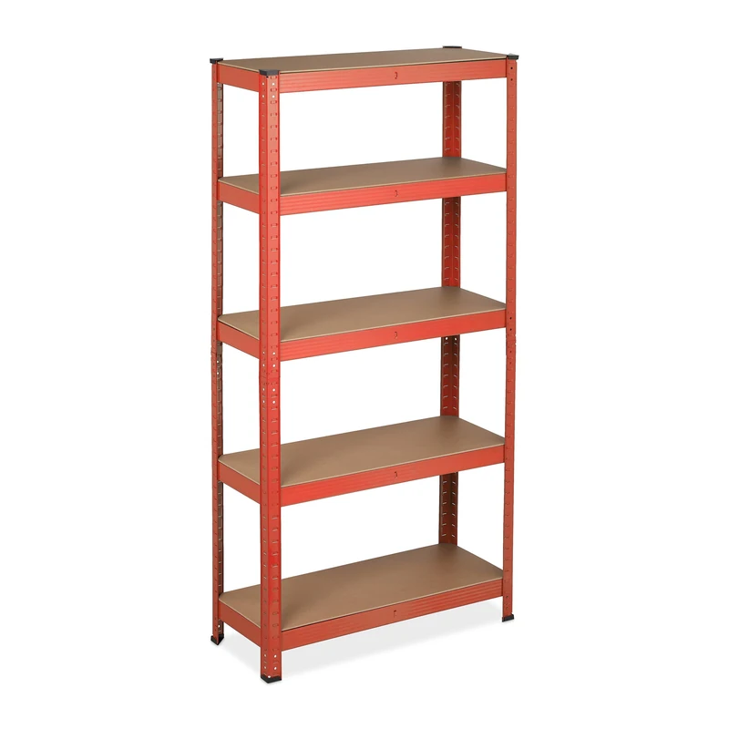 Relaxdays Heavy-Duty, Max. Load 875 kg, 5 Shelves, Cellar & Garage, Steel, HxWxD: 151 x 75 x 30 cm, Red