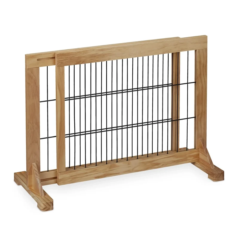 Relaxdays Safety Gate for Children & Pets, HxD: 56 x 70-115 cm, with Feet and Floor Protectors, Free-Standing, Brown, Wood, Steel