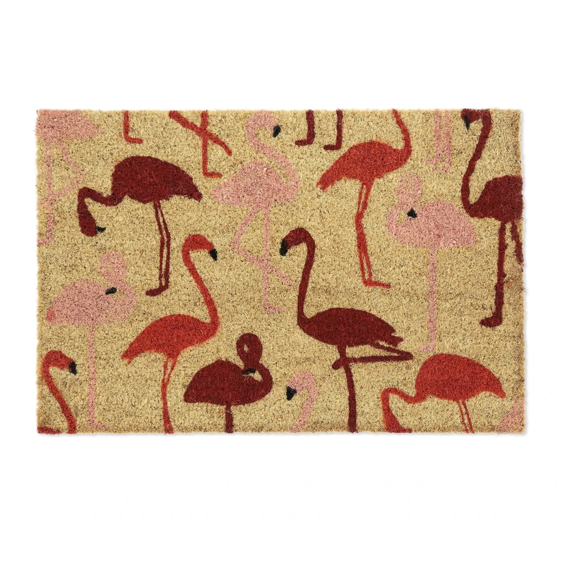 Relaxdays Animal Flamingos Birds Welcome Doormat Coir, 40 x 60 cm, Door Mat Inside & Outside, Non-Slip Wiper, Coir/Red - Image 1