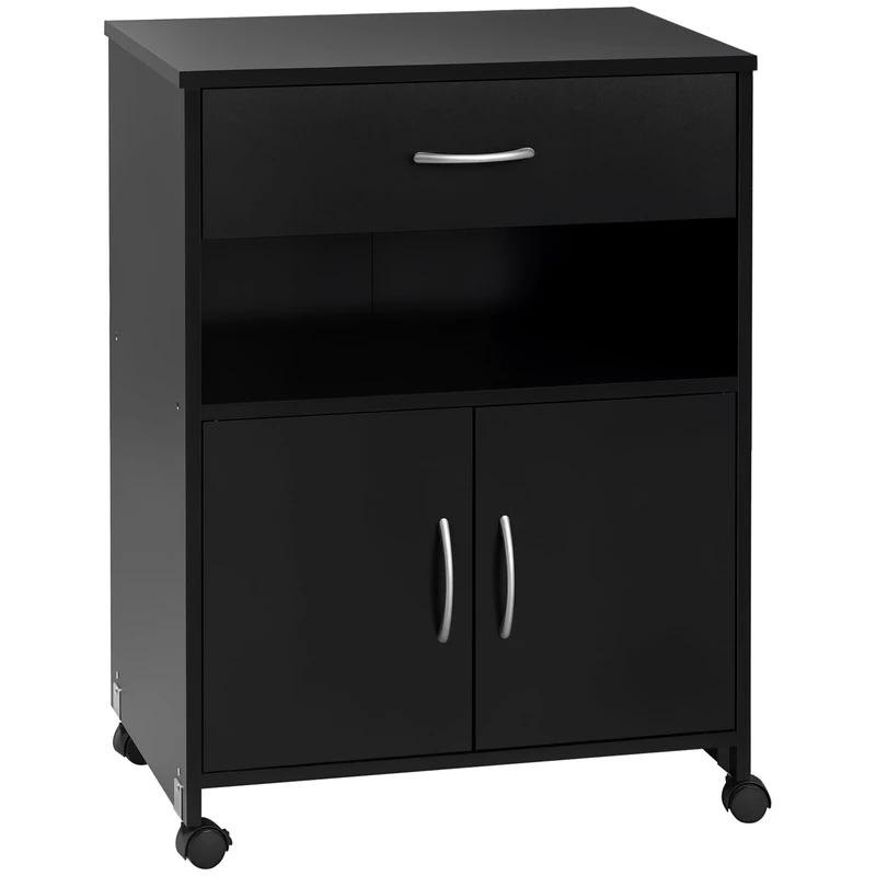 Vinsetto Printer Stand Mobile Printer Cabinet with Storage, Open Shelf, Drawer for Home Office, 60cm x 39cm x 80cm, Black