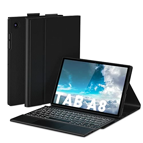 Doohoeek Illuminated Case for Samsung Galaxy Tab A8 10.5 Inch, Bluetooth QWERTZ Keyboard with Touchpad, Tab A8 Keyboard with 7 Colour Backlight, Black