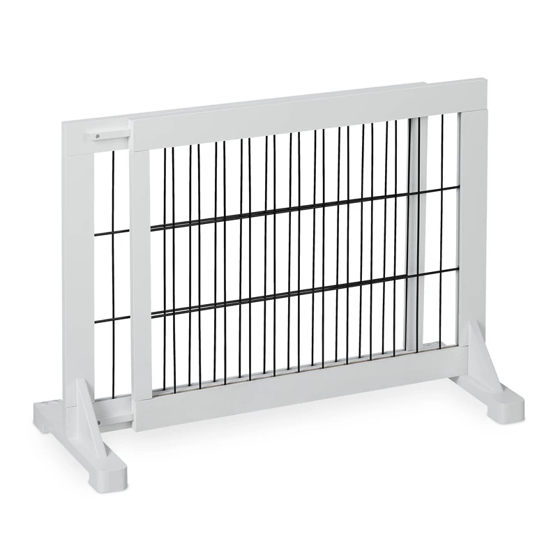 Relaxdays Safety Gate for Children & Pets, HxD: 56 x 70-115 cm, with Feet and Floor Protectors, Free-Standing, White, Wood