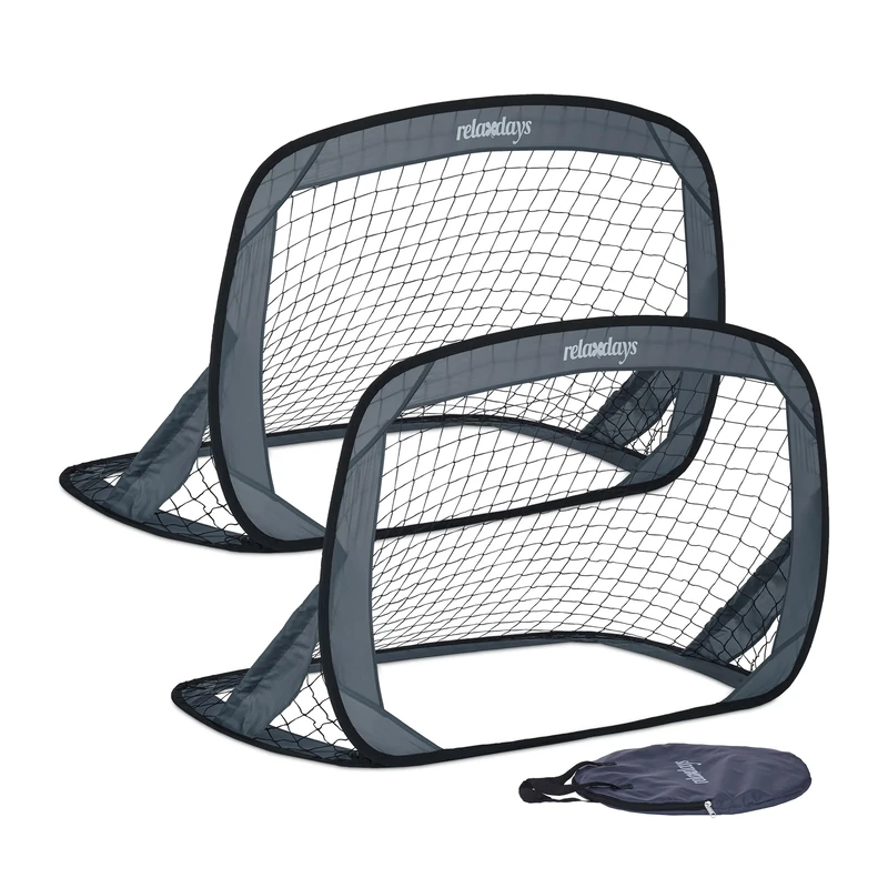 Relaxdays Pop-up Goal, Set of 2, for Football, Folding, with Travel Bag, Games, Portable, HxWxD: 78 x 121 x 80 cm, Grey, Polyester